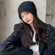 Women's Autumn Winter Knitted Hat, Japanese Style Black Versatile Wool Hat, Large Head Circumference Head-wrap Maternity Cold Weather Hat - Image 2