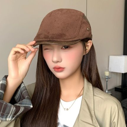 British Style Retro Newsboy Cap for Women, Summer Japanese Style Newsboy Hat, Face Slimming Vintage Style Reverse Wear Duckbill Painter Hat